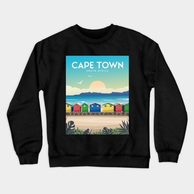 Cape Town Muizenberg Beach Huts at Sunset, South Africa Crewneck Sweatshirt by typelab